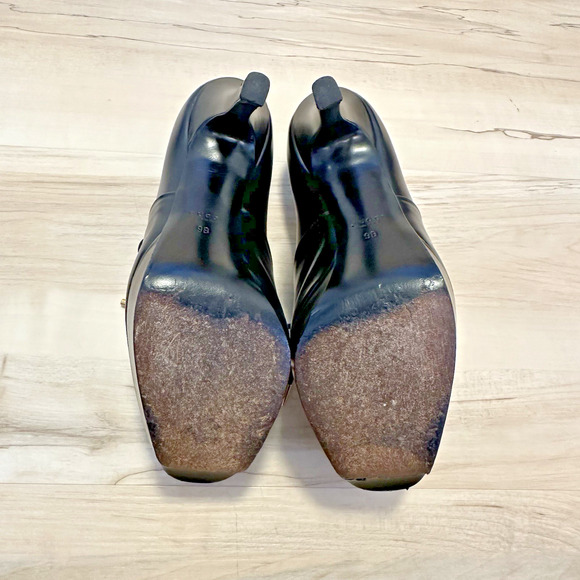 Gucci Heels Scar Pelle S Cuoio Nero Baby Lux 9B High Heel Platform Shoes - Picture 9 of 12